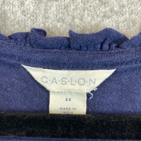 Caslon boho blouse 3X navy blue ruffle trim raw seams loose fit soft stretch - Picture 2 of 10